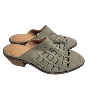 CREVO Luella Size 6.5 Sage Green Leather Heeled Mules Almond Toe Lattice a25